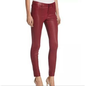 J Brand Oxblood Red Lamb Leather Pants Women’s 24 Mid Rise Slim Ankle Moto NWT